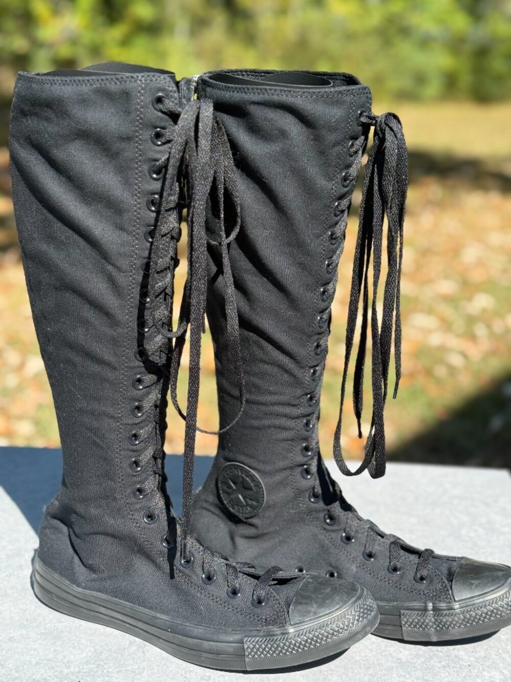 Converse All Star XXHI Knee High Black Canvas Zip Boots Men 9 Women 11 4407